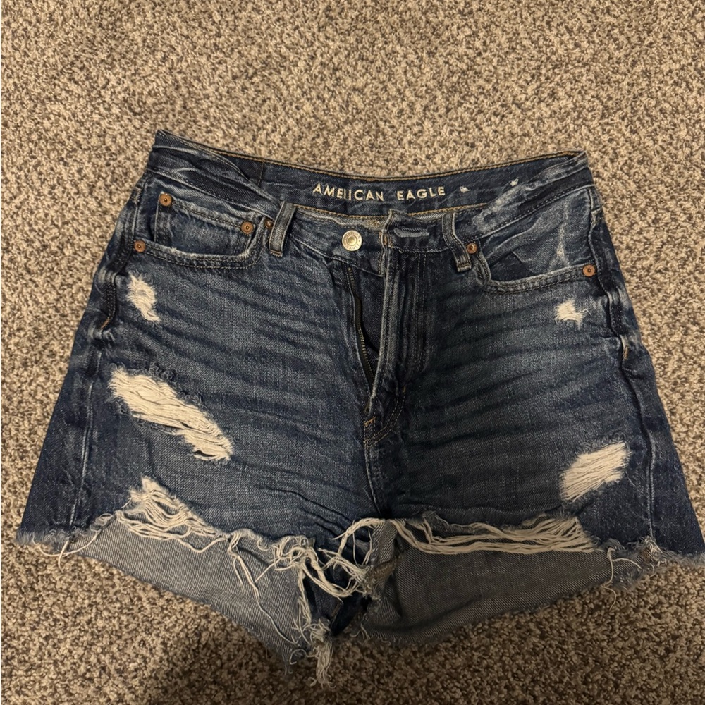 American Eagle Outfitters Blue Jean Shorts with Distressed Hem